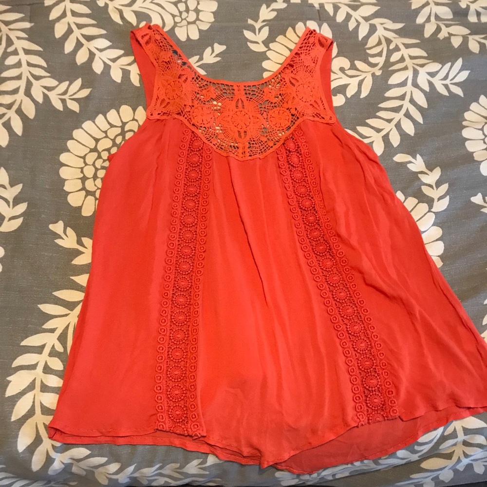 Jolt orange embroidered tank top, Medium